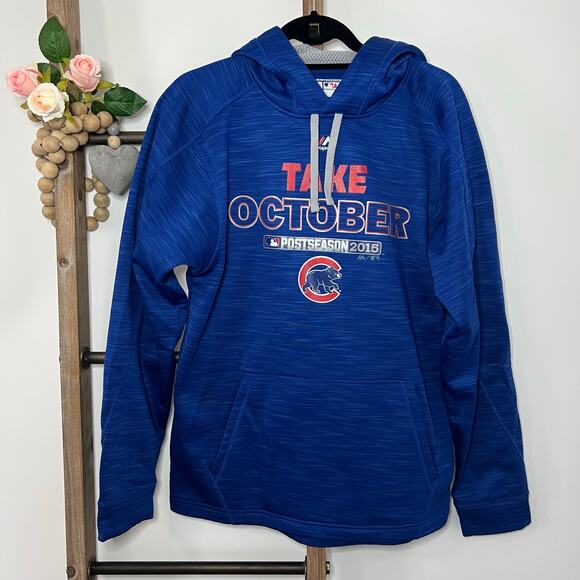 Majestic Authentic MLB Mens Chicago‎ Cubs Postseason Blue Hoodie Size Small - Picture 1 of 7